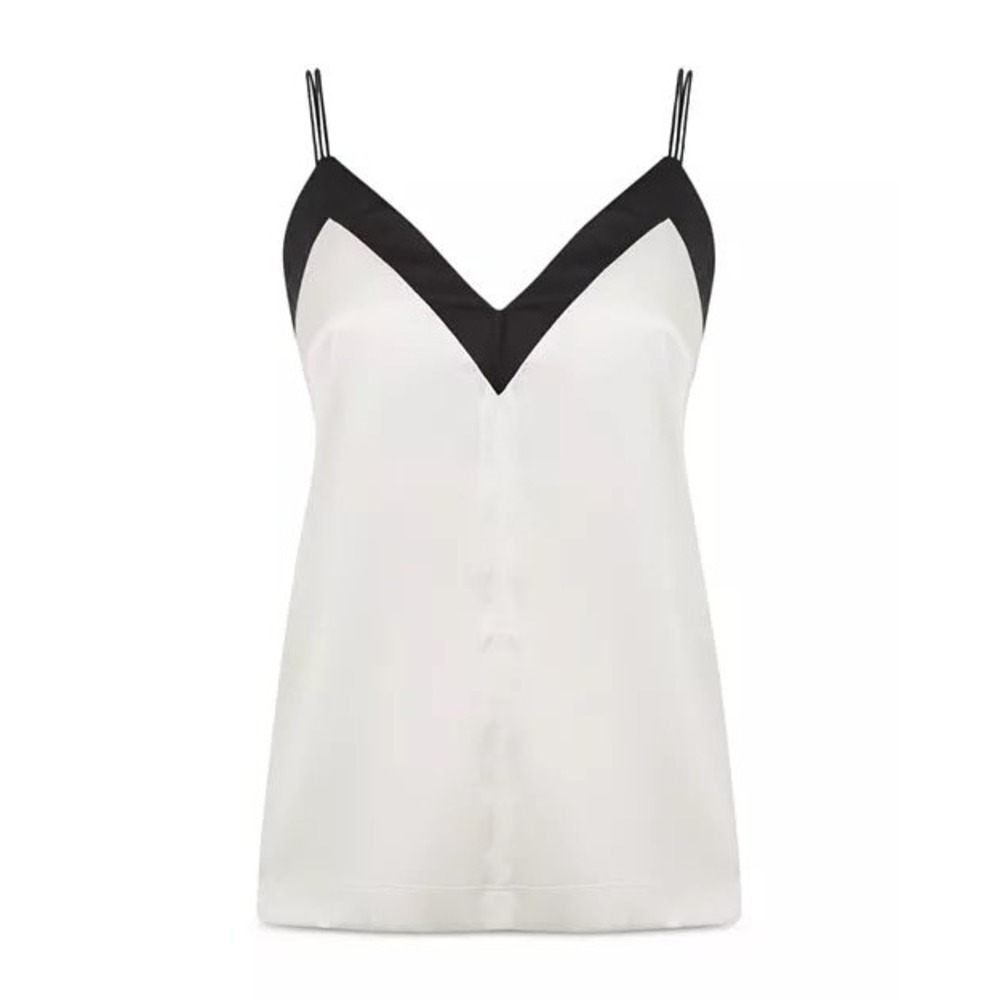 Reiss White and Black V-Neck Silk Cami Tank Top
